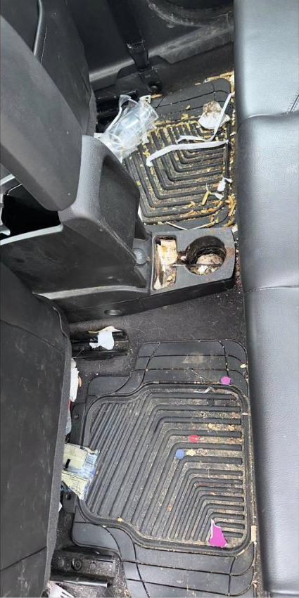 Before interior detailing — Rear floor — debris & mats